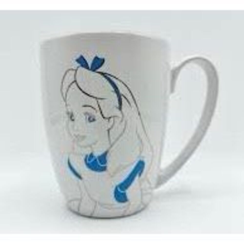 Disney Parks Alice In Wonderland Original Mug Coffee Tea White Blue Minimalist